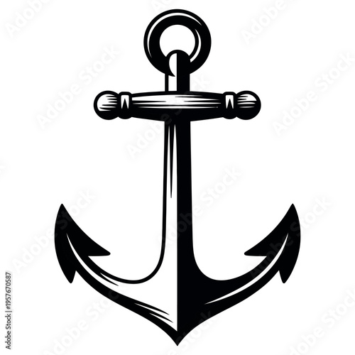 Heavy marine anchor icon with detailed shading and bold outlines representing nautical theme maritime heritage ship equipment and naval strength for design projects