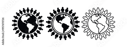 Global Unity and Partnership Icons with World Map - Connected People