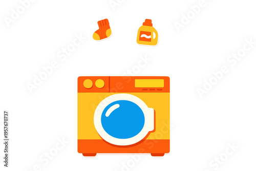A flat vector illustration of an orange and yellow washing machine