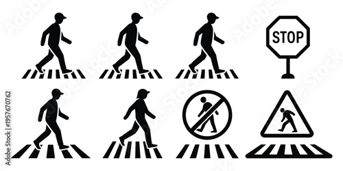 Pedestrian crossing symbols and traffic signs in a sequence