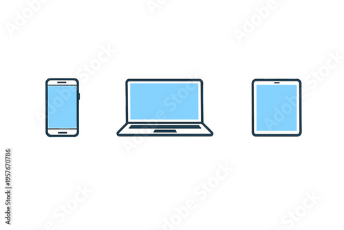A minimalist illustration featuring a smartphone, a laptop computer