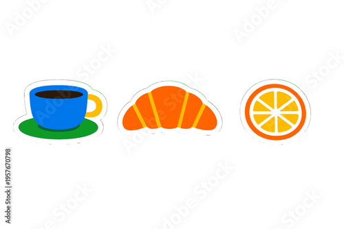 A minimalist vector illustration of three stickers showing a blue