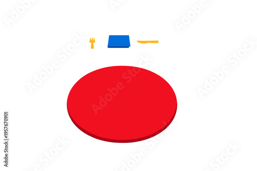 A minimalist 3D illustration of a red circular plate with a blue