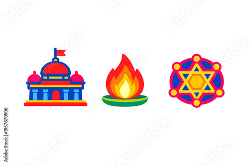 A set of three colorful flat vector icons representing Jewish