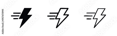 Dynamic Lightning Bolt Icons with Speed Lines - Power and Velocity Symbol