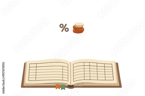 A flat vector illustration of an open accounting ledger with a