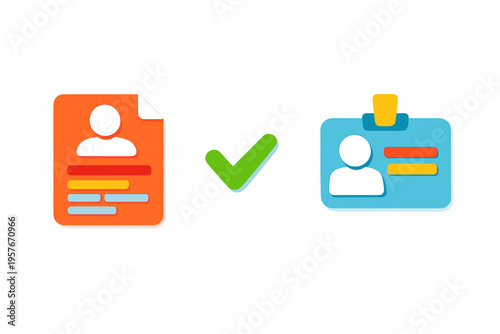 An orange profile document and a blue identification badge are
