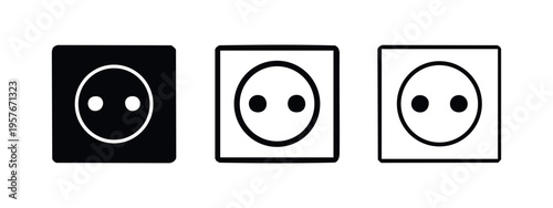 Minimalist European Power Outlet Icon Set: Schuko Electricity Socket Symbols