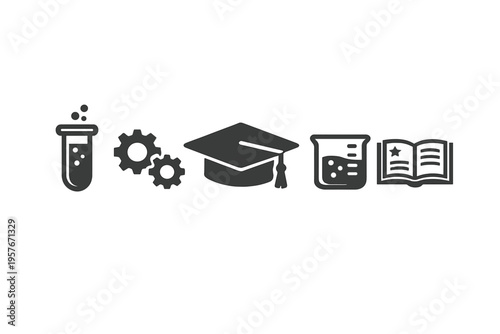Canvastavla A horizontal line of black minimalist icons representing education