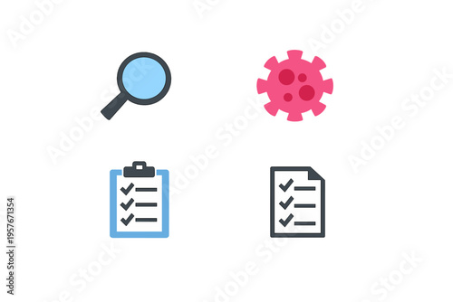 A collection of four minimalist flat vector icons featuring a