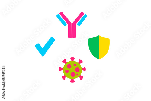 A flat illustration featuring four colorful icons on a white