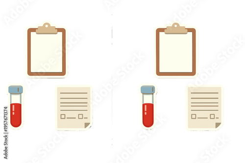 A flat vector illustration featuring two sets of medical icons