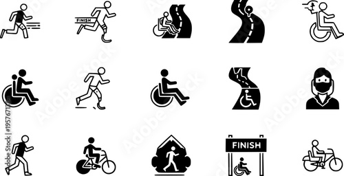 Adaptive sports equipment and disability inclusion icons vector illustration
