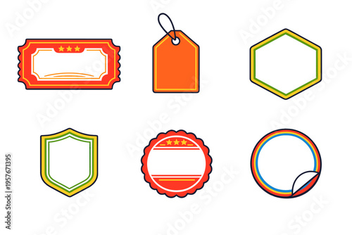 A collection of six blank vector label templates in various shapes