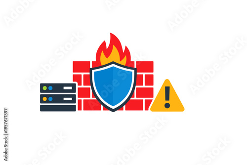 A flat vector illustration representing network security, featuring a