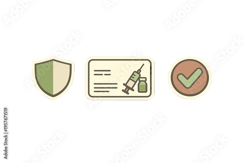 A set of three flat medical icons on a white background, featuring a