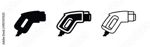 Electric vehicle charging connector icon set. EV charger plug symbol in various styles.