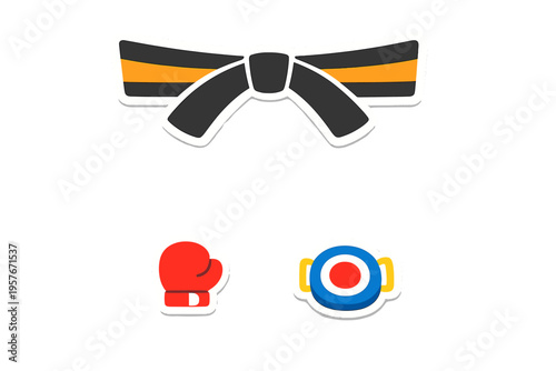 A collection of martial arts and combat sports equipment