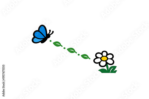A simple vector illustration of a blue butterfly flying away from a