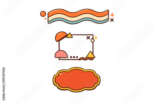 A set of three decorative vector stickers isolated on white