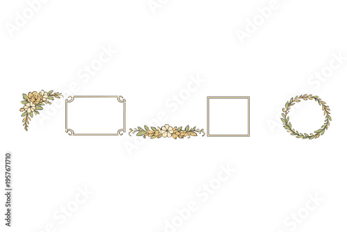 A collection of vintage-style floral design elements including a