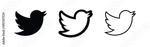 Twitter X App Logo Icon Set - Social Media Bird Communication Symbol Vector Collection