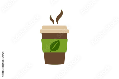 A minimalist illustration of a brown disposable coffee cup with a