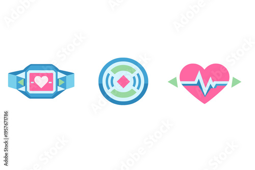 A set of three minimalist health and fitness icons featuring a