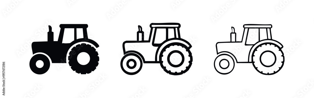 Obraz premium Farm Tractor Vehicle Icon Set for Agriculture and Rural Work