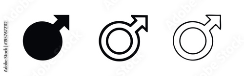Male Gender Symbol Icon Set with Solid and Outline Variations