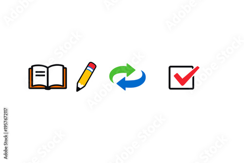 A series of four icons arranged horizontally on a white background