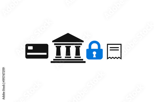 Minimalist illustration featuring four icons representing financial