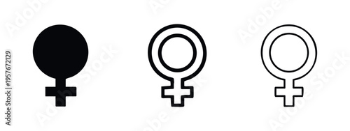 Female Gender Symbol Icon Set with Solid and Outline Variations