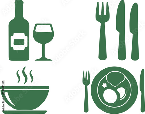 Table setting with wine coffee and utensils