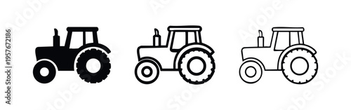 Farm Tractor Vehicle Icon Set for Agriculture and Rural Work