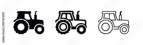 Tractor Icons Collection: Farm Vehicle in Solid, Outline, and Line Art