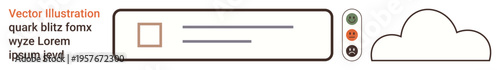 Cloud computing, online search, user interface, technology controls, data storage, internet usability. Search bar with text, icon controls and cloud symbol. Cloud computing and online search concept