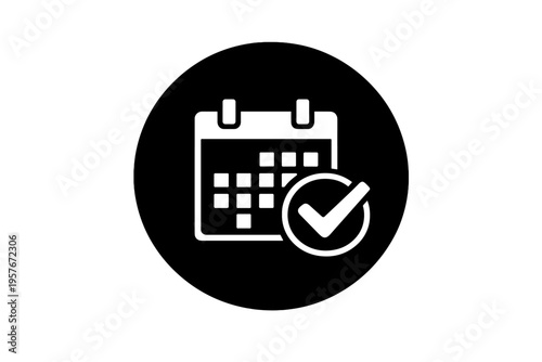 This vector illustration shows a white calendar icon with a checkmark