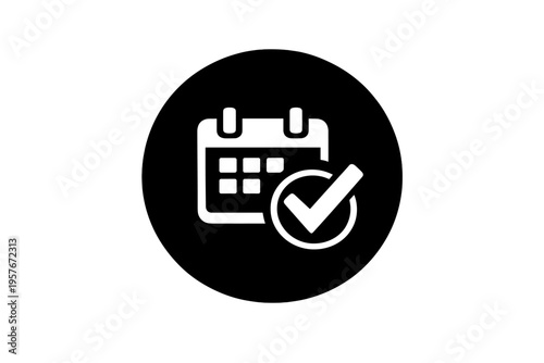 A minimalist vector icon featuring a white calendar and a checkmark