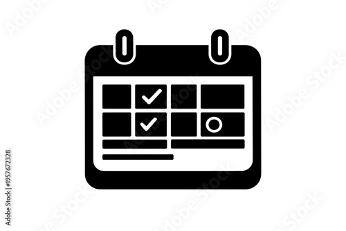 A minimalist black and white calendar icon with a grid layout