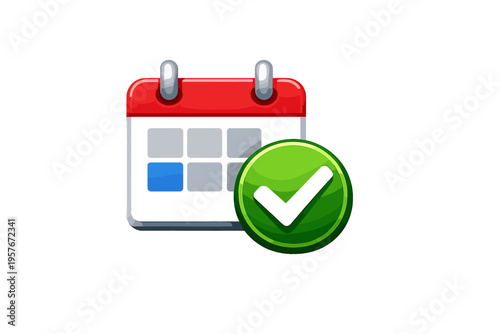 A glossy 3D-style calendar icon featuring a red header and a blue