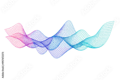 Abstract 3D wireframe mesh wave with a vibrant color gradient from