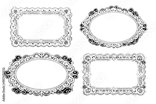 A collection of four decorative vintage frames in black and white