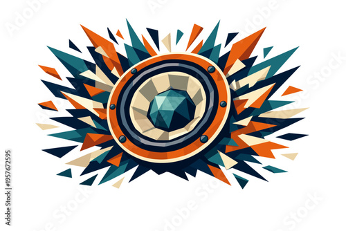 Low-poly vector illustration focused on speaker bass boom during the explosive bass hit, faceted speaker cone pushing outward