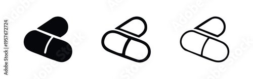 Pill and capsule icons set. Medicine and healthcare symbols.