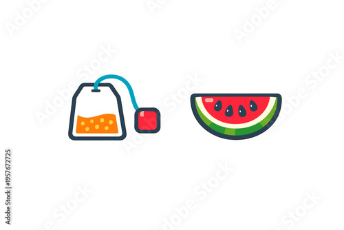 A vector illustration featuring a flat design tea bag with an orange