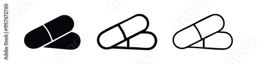 Medicine capsule icons set. Healthcare and pharmaceutical symbols.