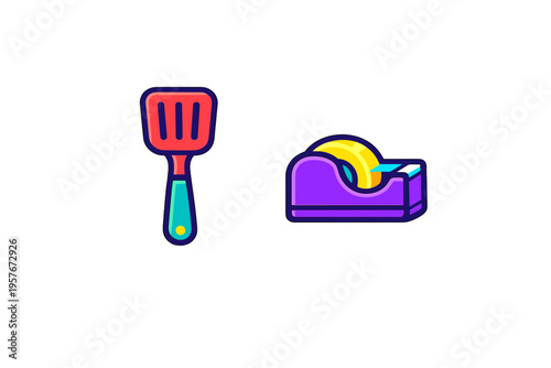 A vector illustration featuring a colorful kitchen spatula and a