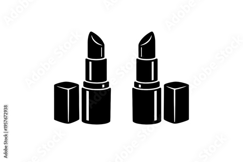 A pair of black silhouette lipstick icons shown with their caps