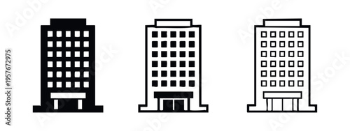 Modern office building icon collection. Metropolitan and business architecture symbols.